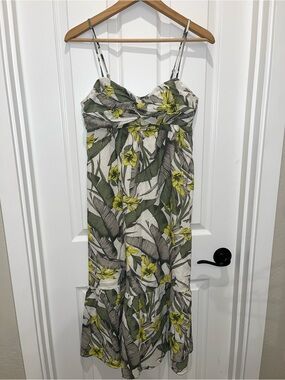 Banana Republic Green & Yellow Leaf-Print Midi Dress